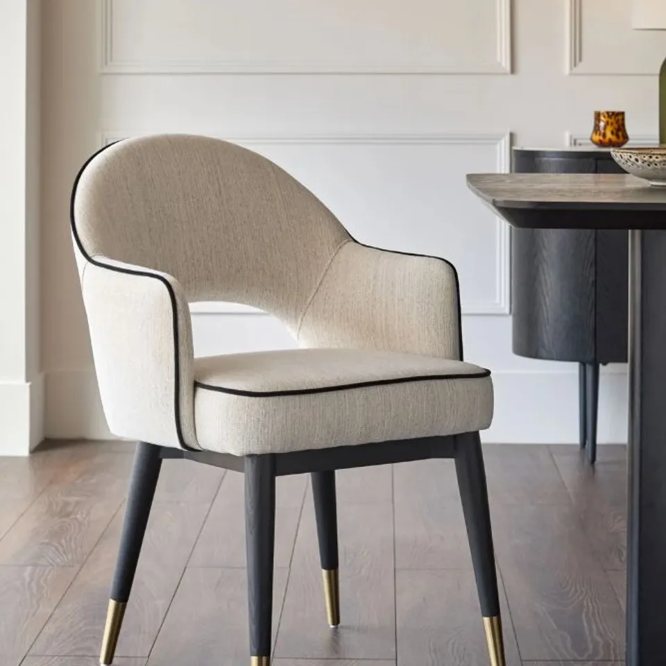 BOXED DANETTI CLOVER IVORY FABRIC DINING ARMCHAIR