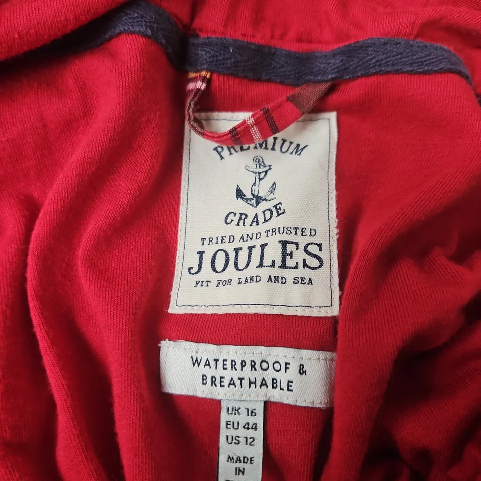 JOULES WATERPROOF HOODED PLAID JACKET – RED CHECK, UK 16 
