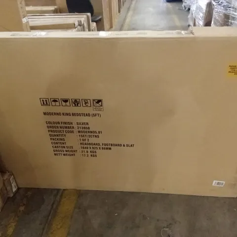 BRAND NEW BOXED MODERNO KING SIZE BED FRAME IN SILVER (2 BOXES)