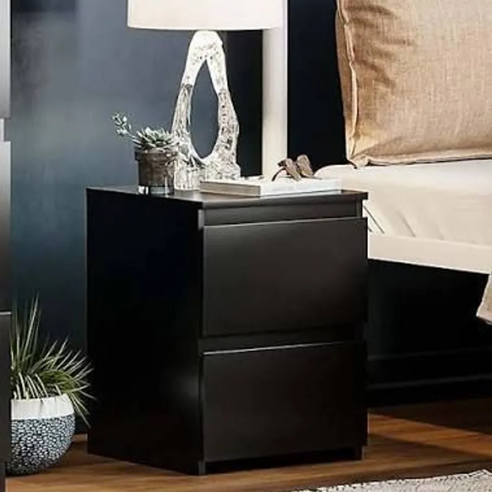 BOXED VIDA DESIGNS DENVER 2 DRAWER BEDSIDE CHEST - BLACK