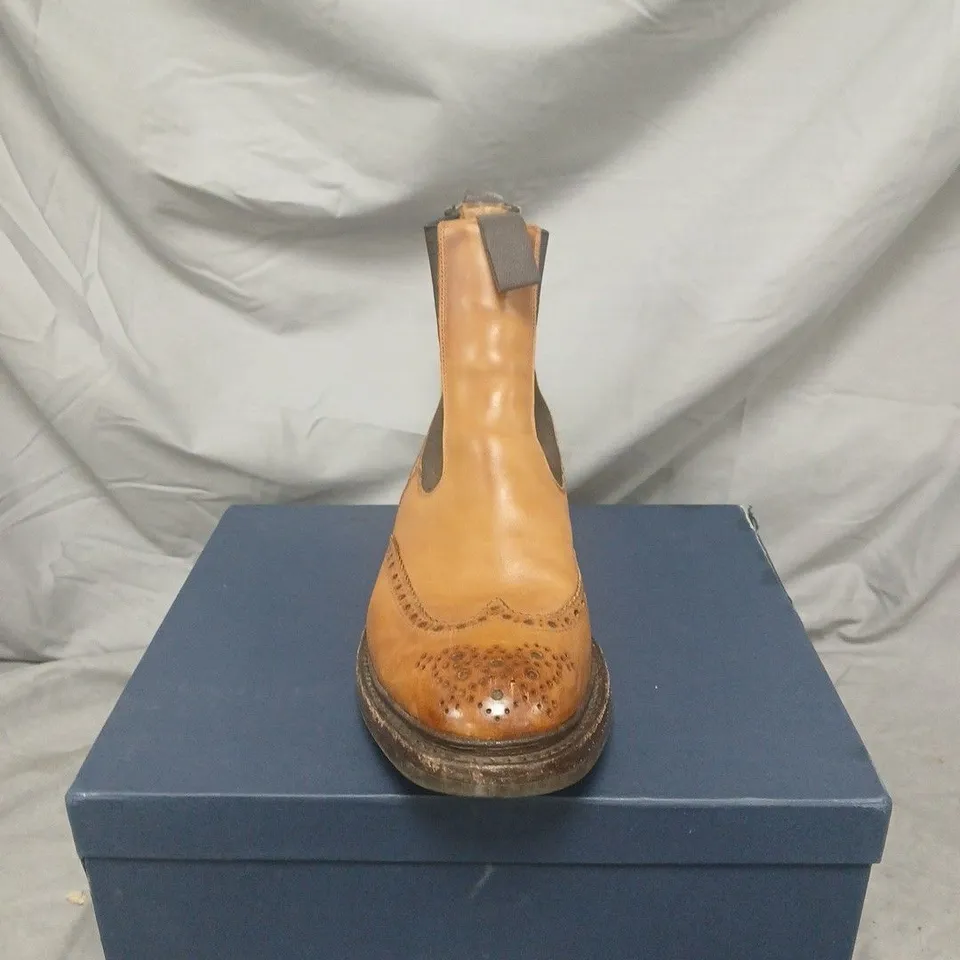 BOXED PAIR OF Tricker's MENS 1001 BURNISHED ELASTIC SIDED BROGUE BOOTS - SIZE 10