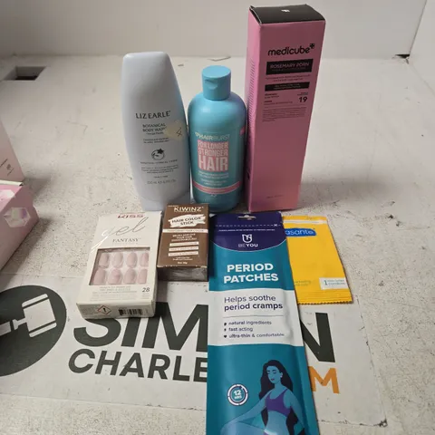 APPROXIMATELY 20 ASSORTED HEALTH & BEAUTY PRODUCTS TO INCLUDE PERIOD PATCHES, HAIR COLOUR, BODY WASH ETC 