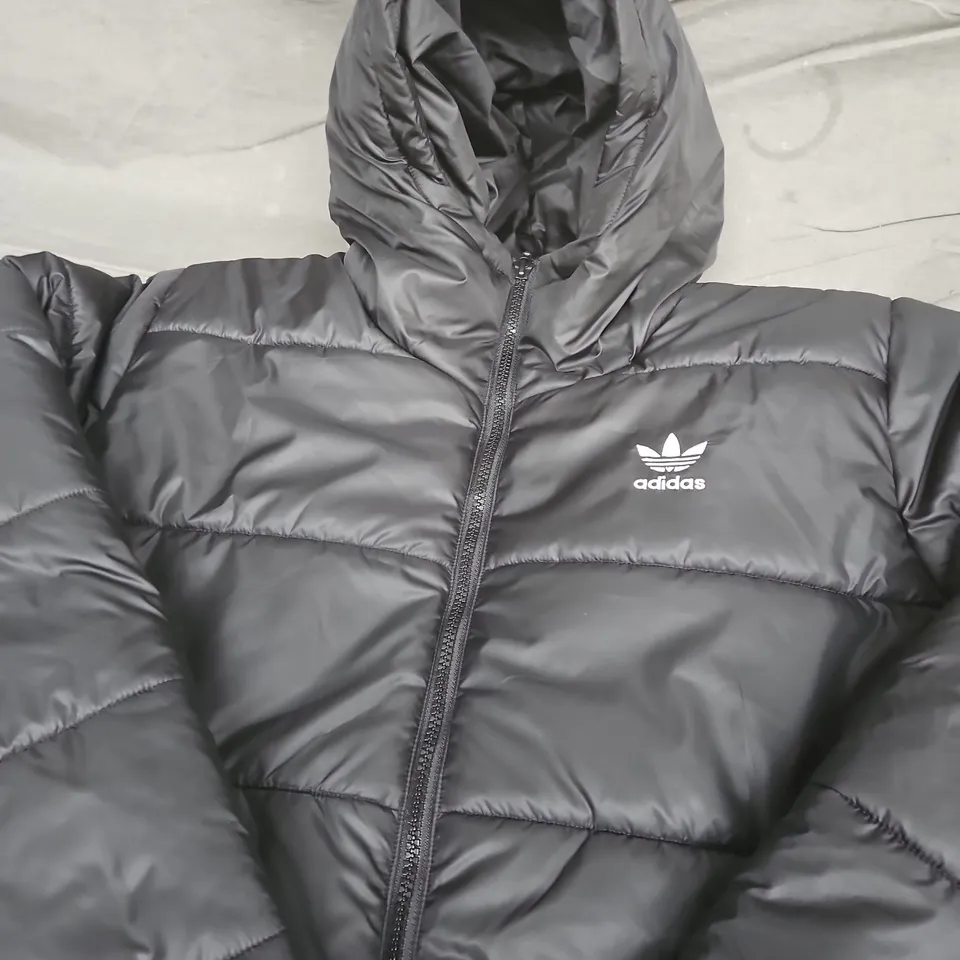 ADIDAS BLACK HOODED PUFFER JACKET SIZE SMALL