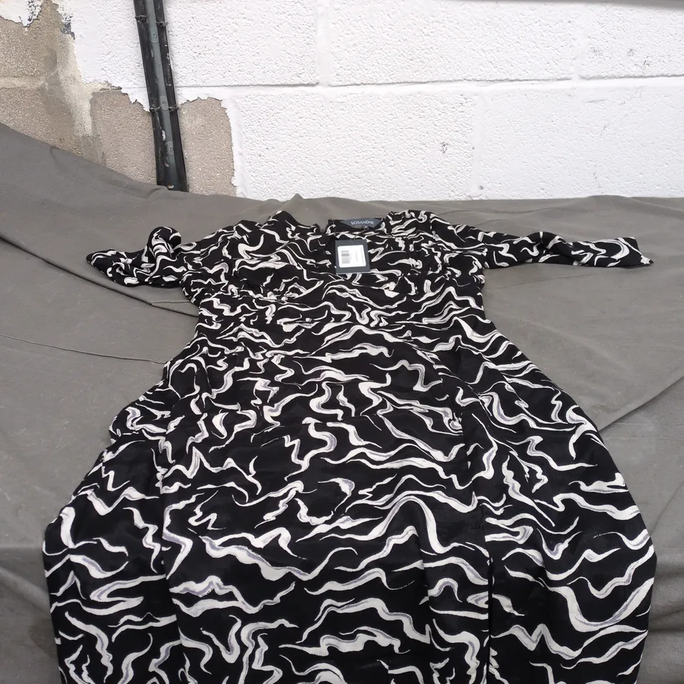 SOSANDAR BLACK AND WHITE ABSTRACT PRINT MIDI DRESS SIZE 12 TAGGED