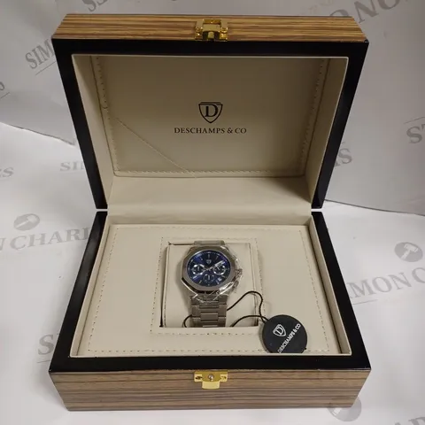 MENS RAYMOND GAUDIN CHRONOGRAPH WATCH β SUB DIALS WITH DATE β STAINLESS CASE & STRAP β 5ATM WATER RESISTANT - WOODEN GIFT BOX