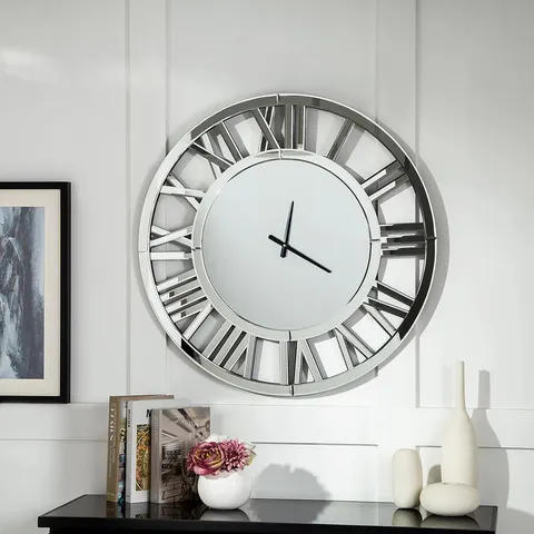 BOXED ACRYLIC GLASS SILENT SILVER ACCENT WALL CLOCK (1 BOX)