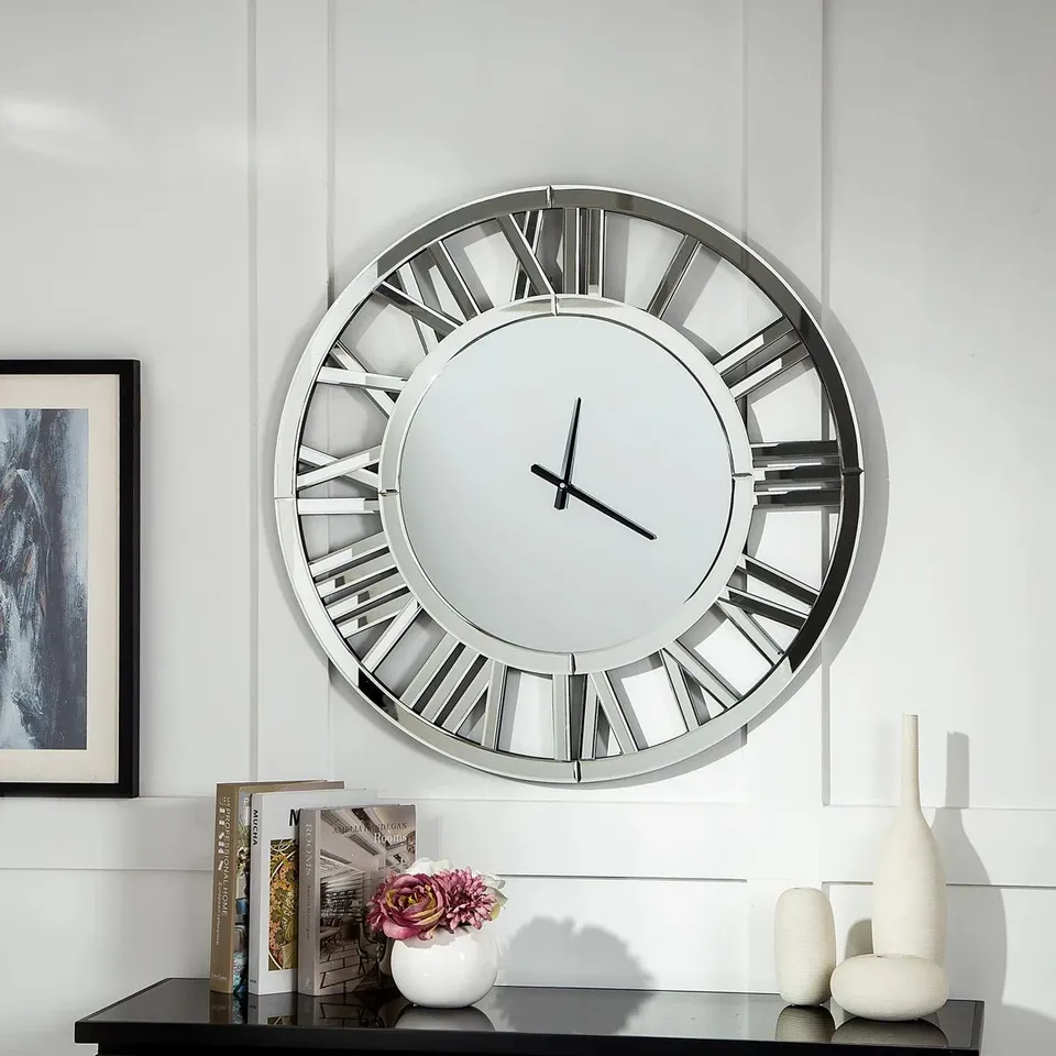 BOXED ACRYLIC GLASS SILENT SILVER ACCENT WALL CLOCK (1 BOX)