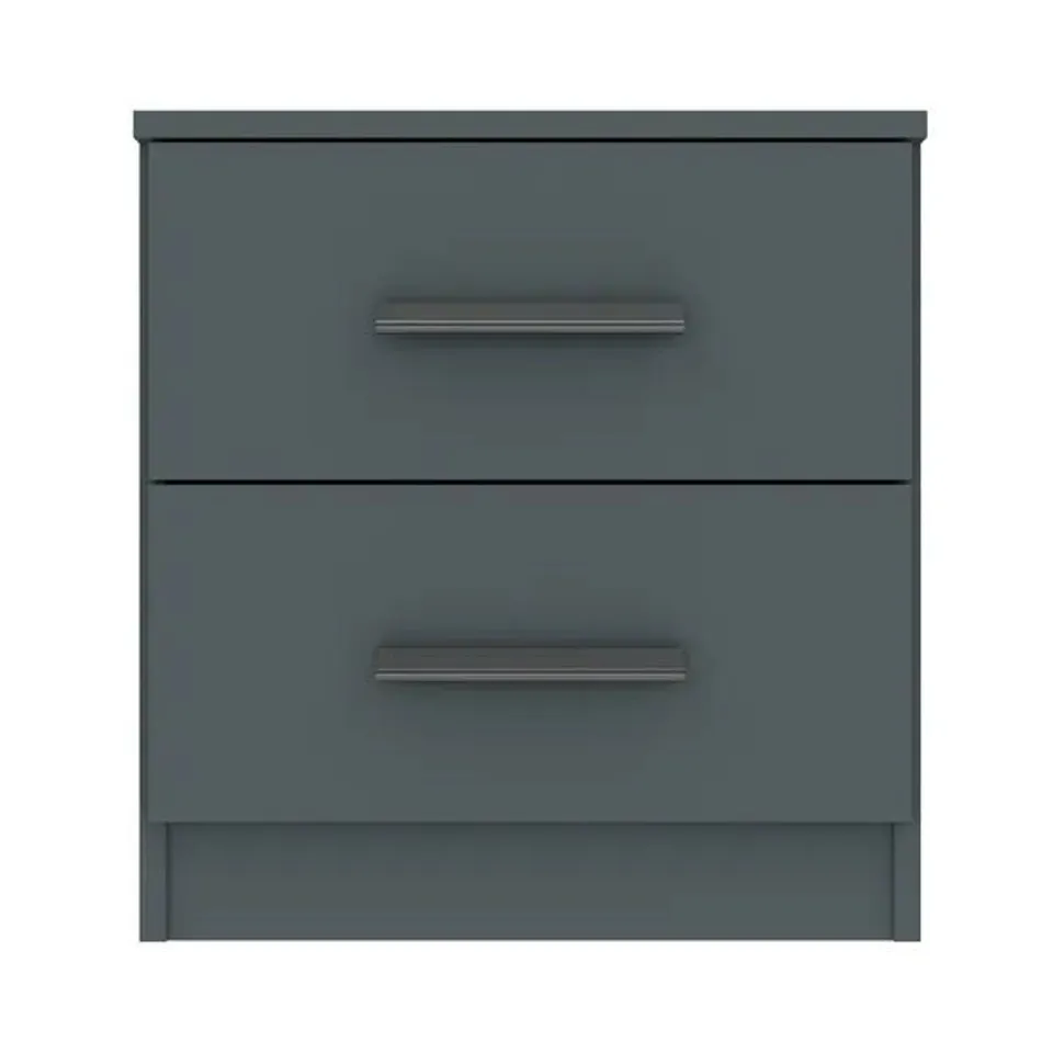 BOXED NORLAND 2 DRAWER BEDSIDE TABLE, GRAPHITE GREY (1 BOX)