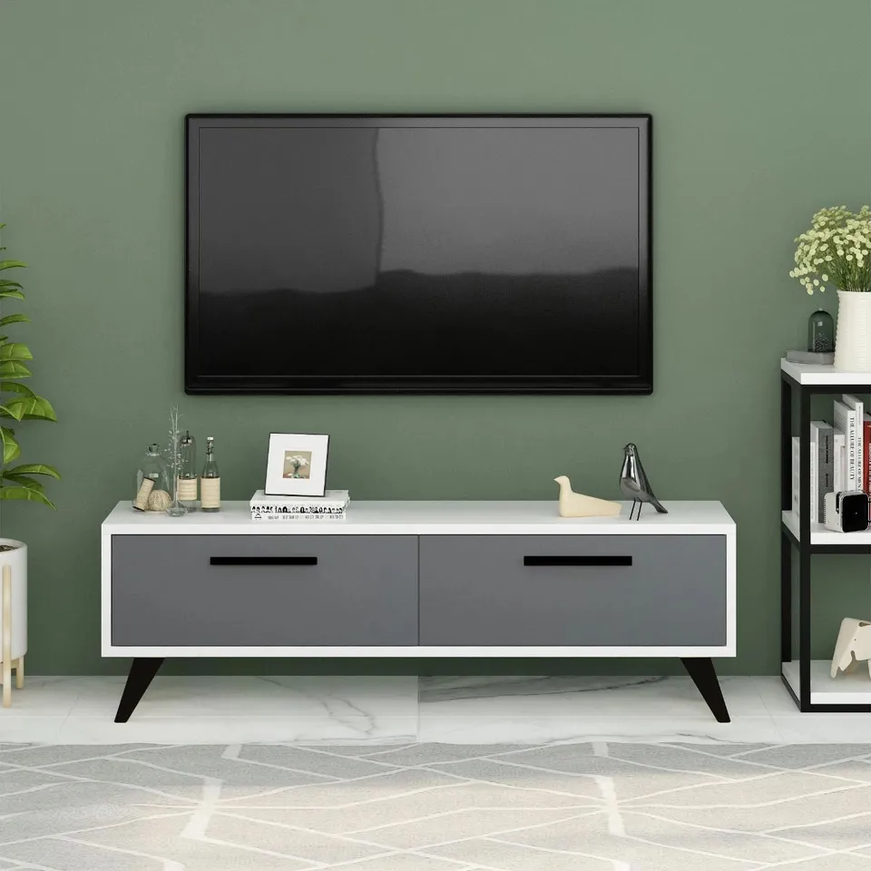 BOXED 120 CM MELISA TWO DOOR TV UNIT, WHITE ANTHRACITE (1 BOX)