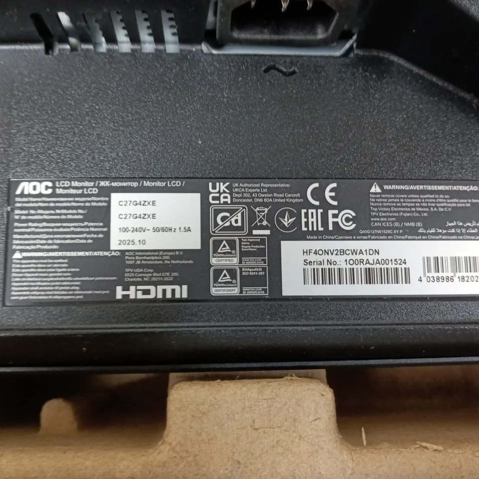 AOC GAMING 27-INCH MONITOR C27G4ZXE – VALORANT EDITION, BOXED VISIBLE SCREEN DAMAGE 