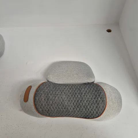 COSSEAL NECK MASSAGE PILLOW β GREY FABRIC WITH LEATHER PATCH