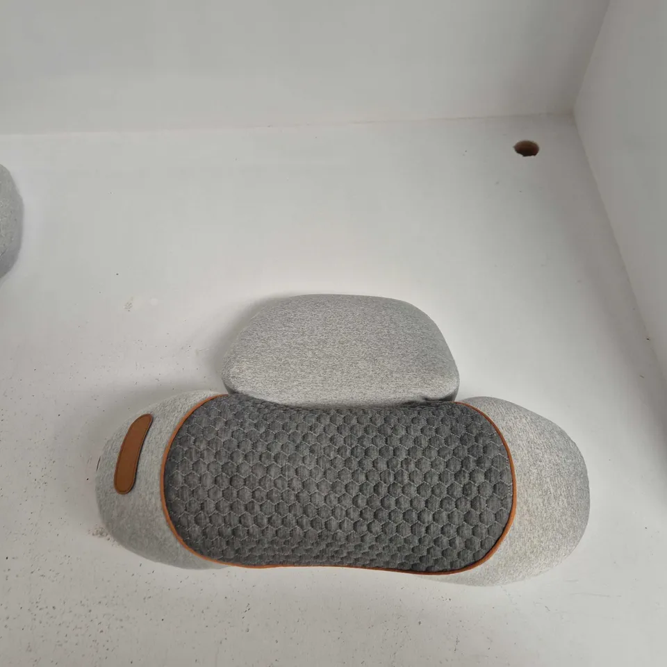 COSSEAL NECK MASSAGE PILLOW – GREY FABRIC WITH LEATHER PATCH