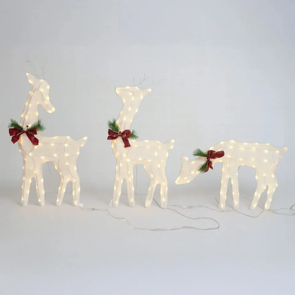 BOXED NEO SET OF 3 OUTDOOR DEER DECORATIONS 