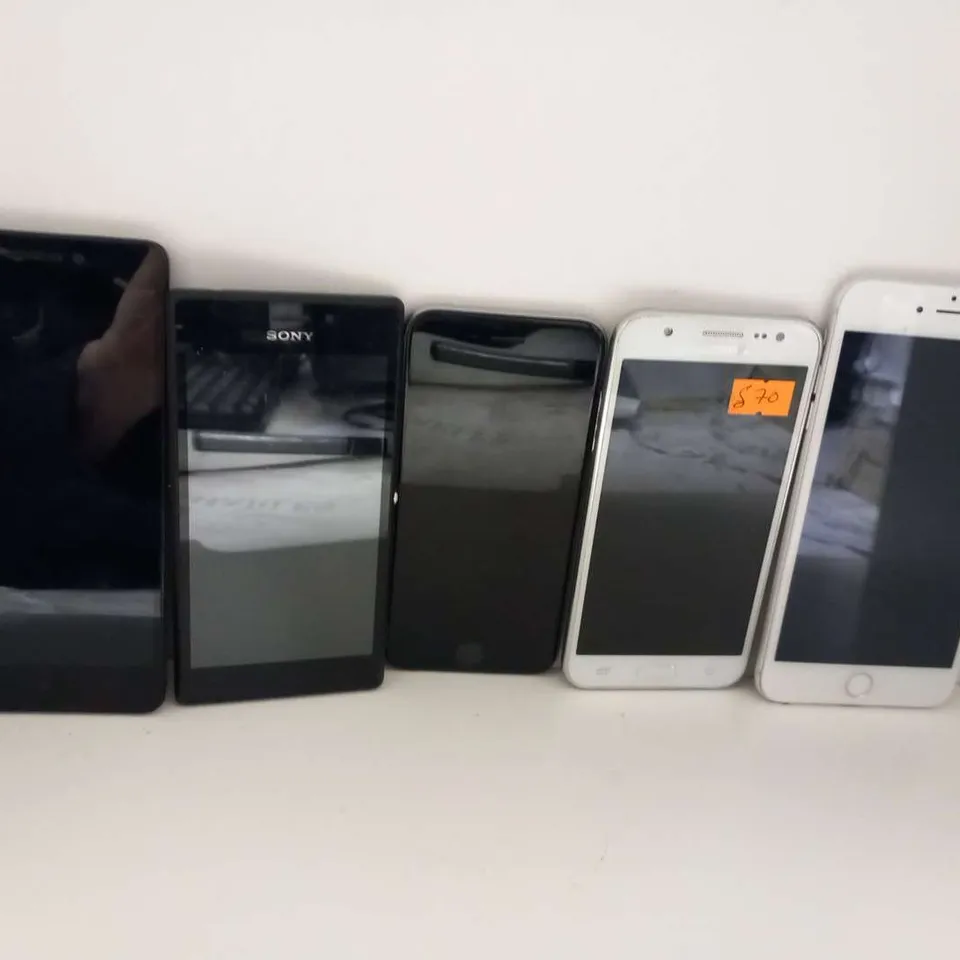 FIVE ASSORTED MOBILE PHONES TO INCLUDE; APPLE IPHONE A1586,SAMSUNG, APPPLE IPHONE A1524, SONY XPERIA AND LENOVO