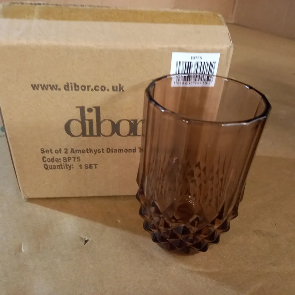 BOXED DIBOR SET OF 2 AMETHYST TALL TUMBLERS