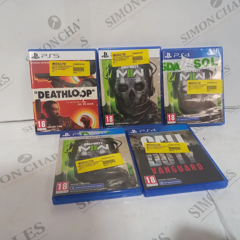 5 ASSORTED PLAYSTATION 5 GAMES TO INCLUDE: DEATHLOOP, MWII, COD VANGUARD