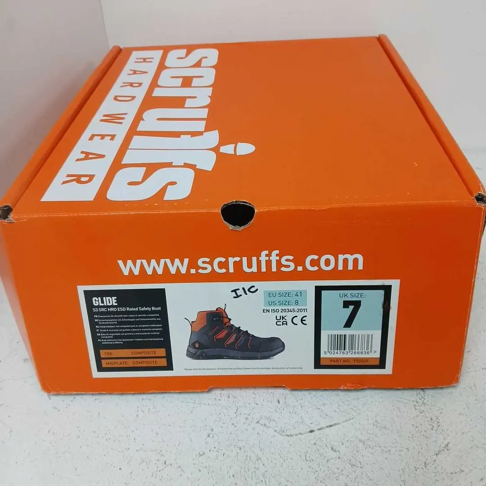 UK 7 SCRUFFS HARDWEAR SAFETY BOOTS – BLACK/ORANGE