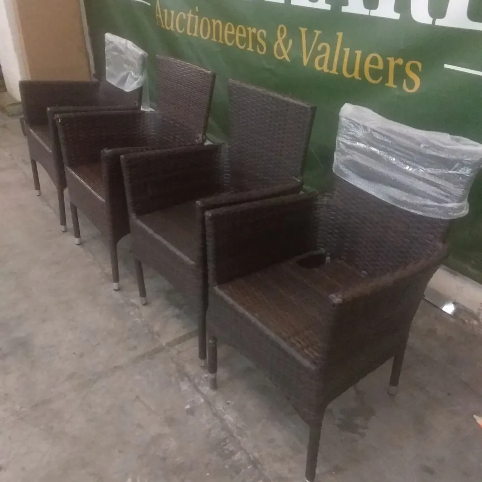 X4 RATTAN EFFECT GARDEN CHAIRS BROWN