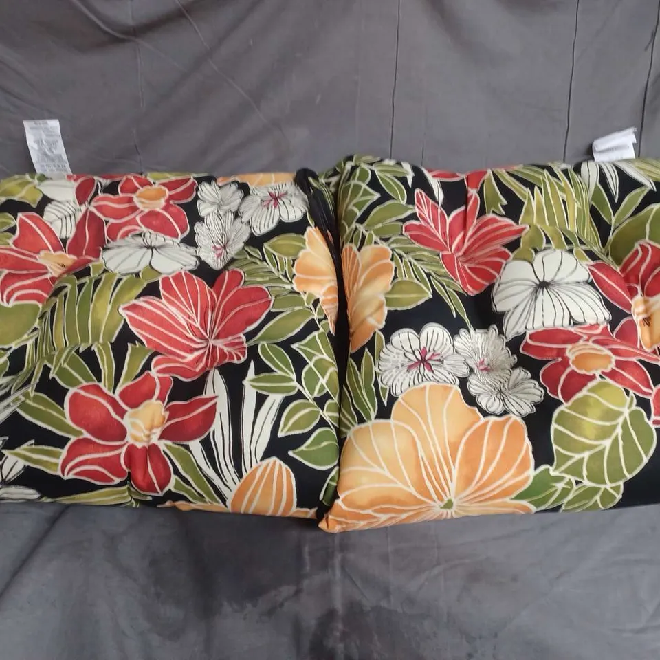 PAIR OF PILLOW PERFECT SEAT CUSIONS IN BLACK MULTI FLORAL