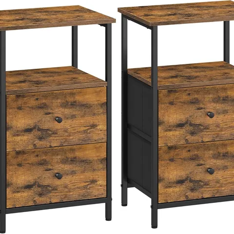 BOXED VASAGLE BEDSIDE, SET OF 2, SIDE END TABLES WITH 2 FABRIC DRAWERS