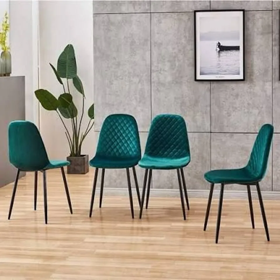 BOXED VELVET DINING CHAIRS (SET OF 4) - DARK TEAL/BLACK LEGS (1 BOX)