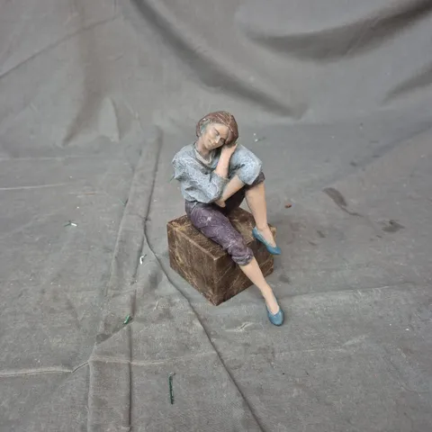 ELISA MONTSERRAT RIBES β HAND-PAINTED SEATED GIRL FIGURINE ON MARBLE BLOCK