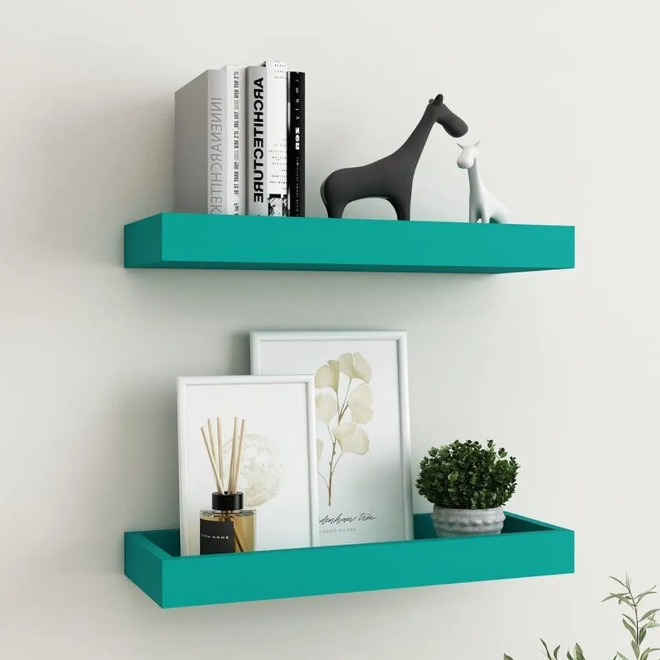 BOXED 2PCS EBERN DESIGNS BLUE FLOATING WALL SHELVES