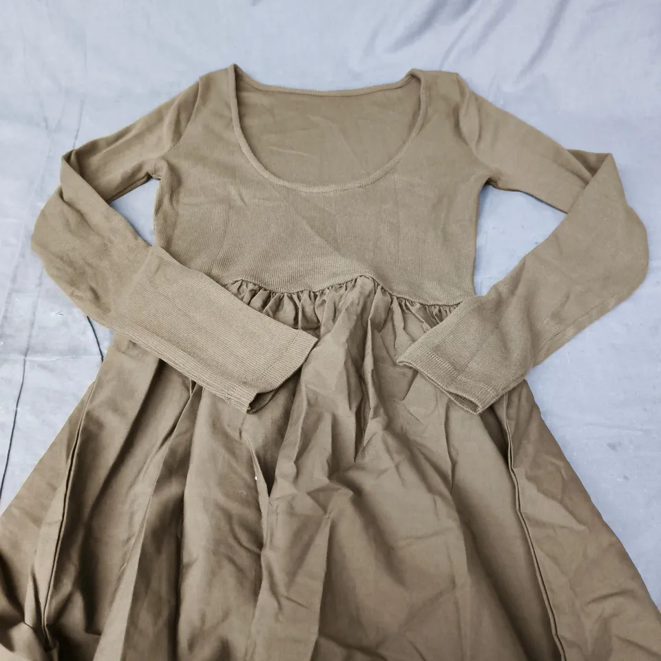 NOBODY'S CHILD KHAKI JERSEY BOAT NECK MINI DRESS – UK 10