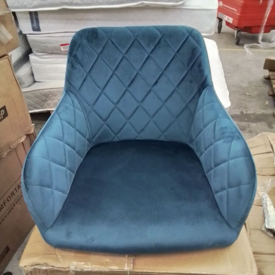 A BOXED PAIR OF BLUE VELVET UPHOLSTERED DINING CHAIRS