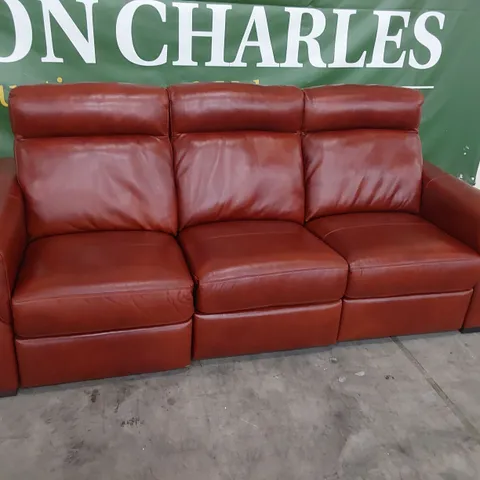 QUALITY ITALIAN DESIGNER ADRIANO POWER RECLINING THREE SEATER SOFA TAN LEATHER