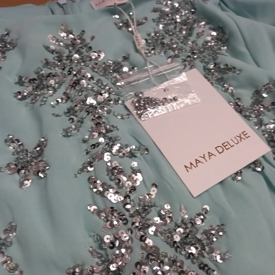 MAYA DELUXE JEWEL EMBELLISHED MAXI DRESS IN AQUA - UK 10