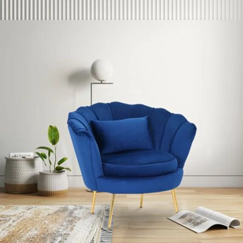 BOXED DAISY 1 SEATER FLOWER SHAPED VELVET CHAIR - BLUE (1 BOX)
