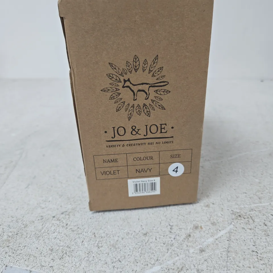 JO & JOE VELVET SLIPPERS – VIOLET/NAVY, UK SIZE 4 (BOXED)