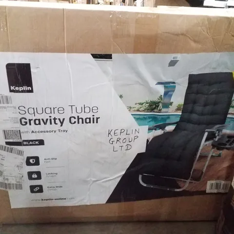 BOXED KEPLIN SQUARE TUBE GRAVITY CHAIR WITH ACCESSORY TRAY - BLACK