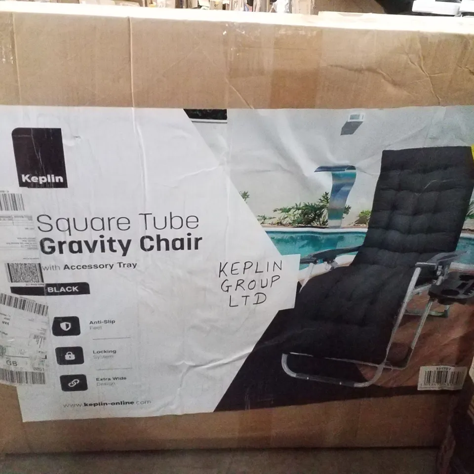 BOXED KEPLIN SQUARE TUBE GRAVITY CHAIR WITH ACCESSORY TRAY - BLACK