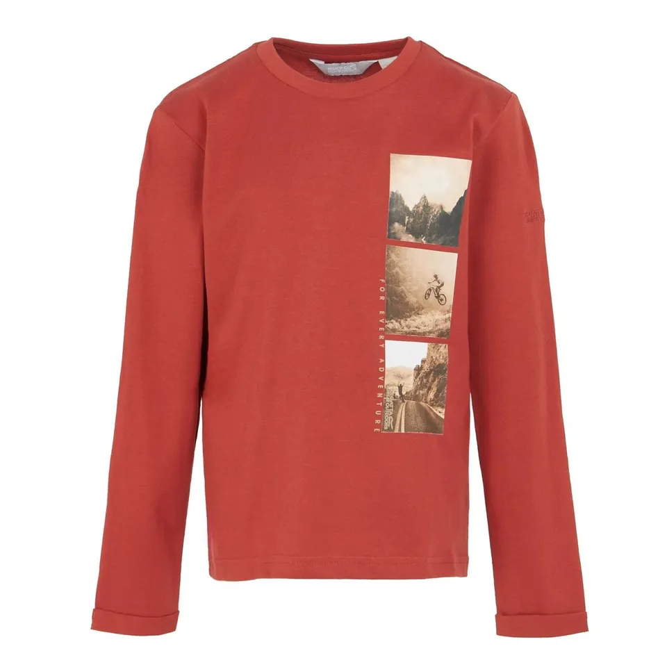 BRAND NEW REGATTA KIDS WENBIE III LONG SLEEVE T-SHIRT IN RED OCHRE SIZE UK 15-16 YEARS