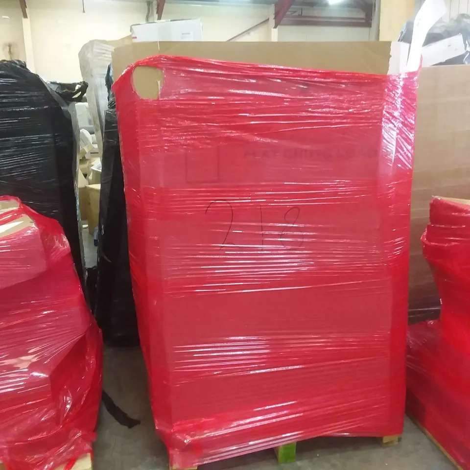 PALLET OF ASSORTED ITEMS INCLUDING TOILET SEAT, ESSELTE BINDERS, OOCOME WALKING STICK, 50X70 PICTURE FRAME, MODAZON LAPTOP DESK, CAMPING TENT