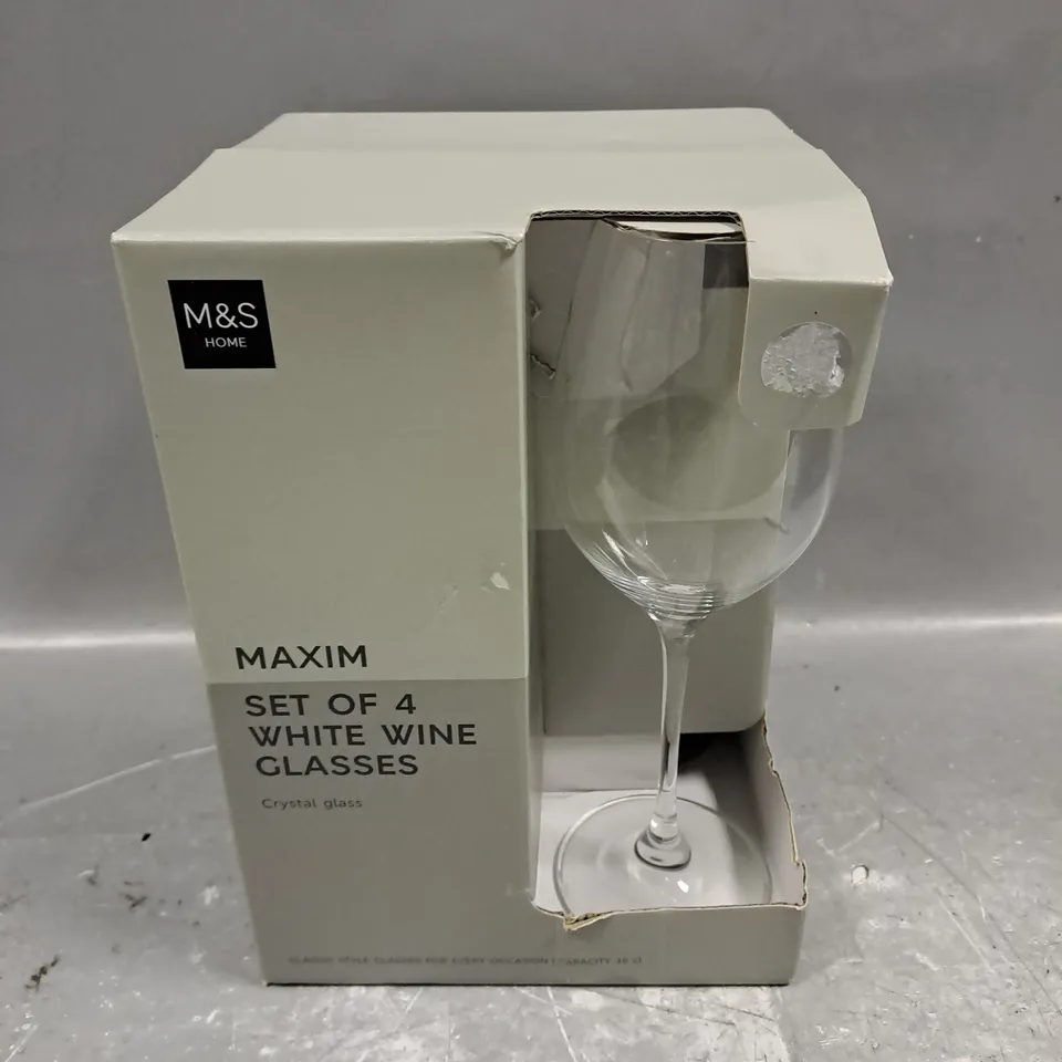 BOXED M&S HOME MAXIM SET OF 4 WHITE WINE GLASSES - COLLECTION ONLY 