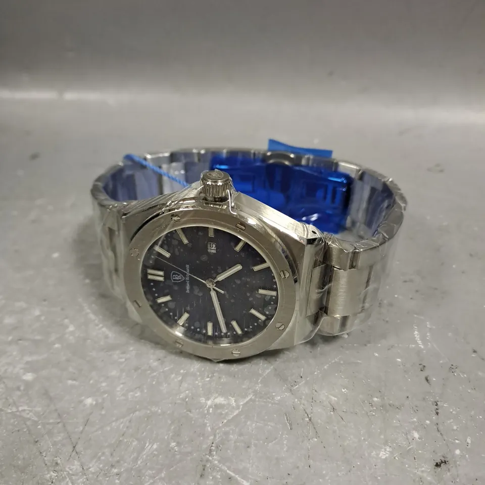 MENS BERNARD REINHARDT WATCH – BLUE DIAL – STAINLESS STEEL CASE & STRAP – SWISS MOVEMENT – SAPPHIRE CRYSTAL - 5 ATM WATER RESISTANT 