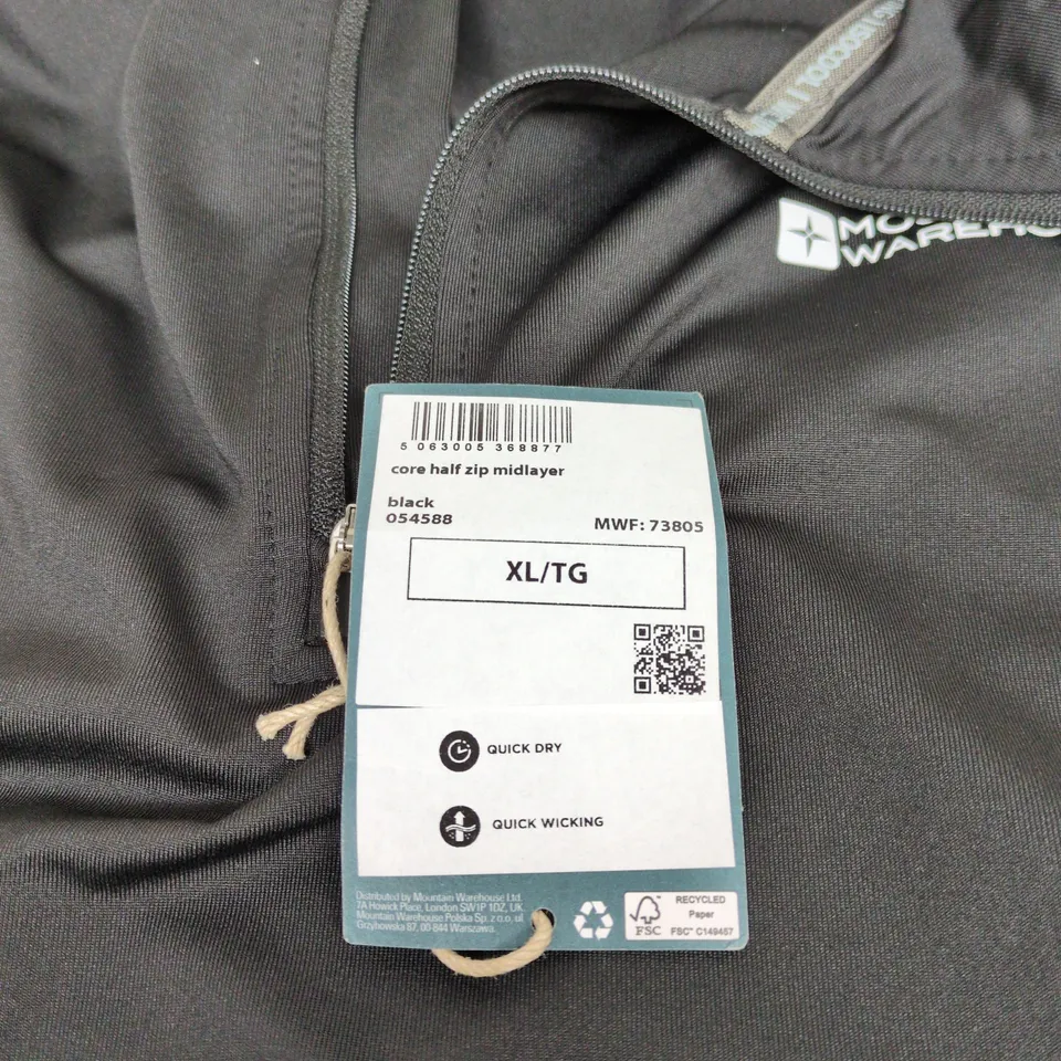 MOUNTAIN WAREHOUSE XL CORE HALF ZIP MIDLAYER TOP BLACK WITH TAGS