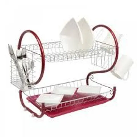 BOXED NEO RED 2 TIER CHROME PLATE DISH DRAINER 