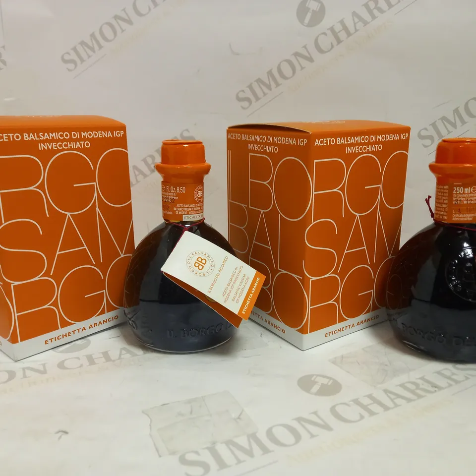 LOT OF 2 IL BORGO DEL BALSAMICO BALSAMIC VINEGAR OF MODENA ORANGE LABEL AGED (2 X 250ML)