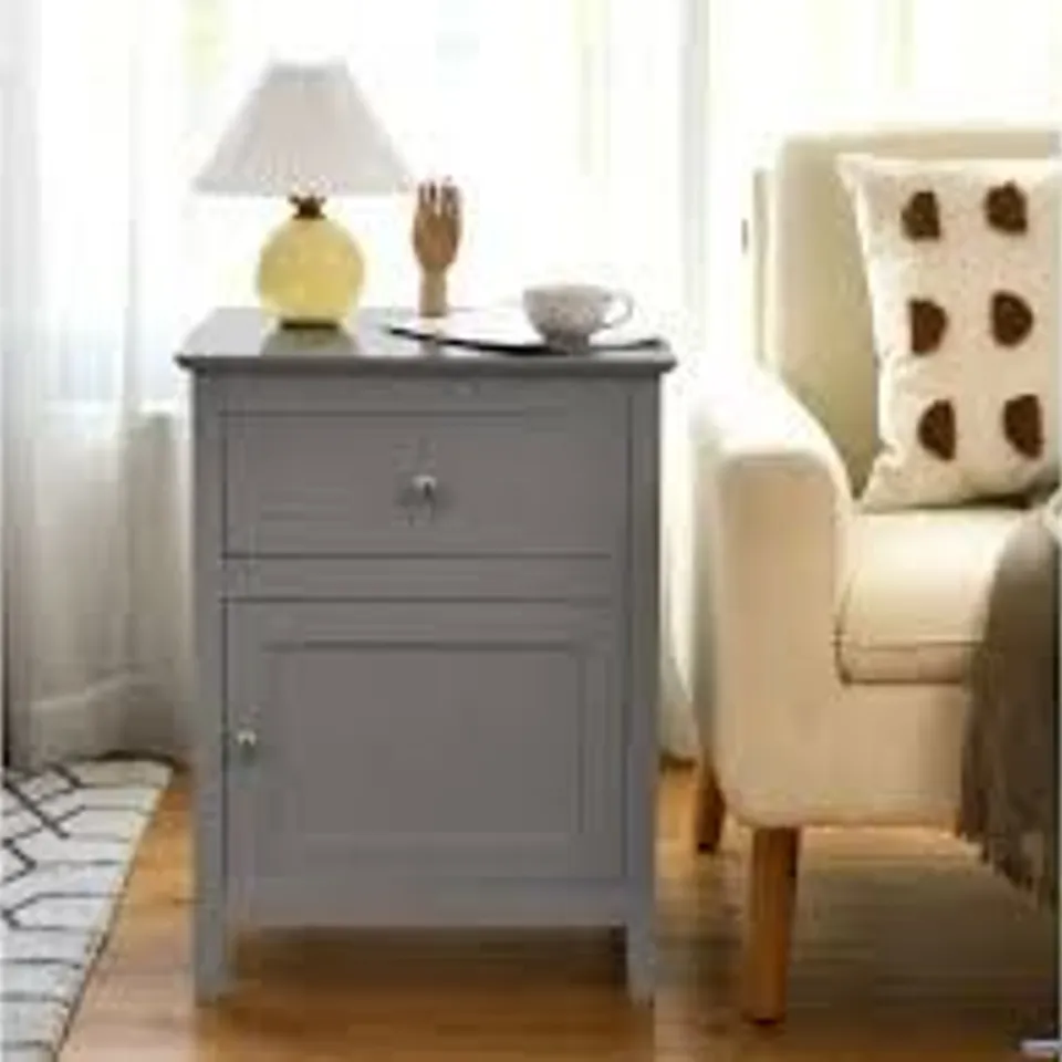 BOXED COSTWAY NIGHTSTAND WITH DRAWER ACCENT SIDE END TABLE STORAGE - GREY