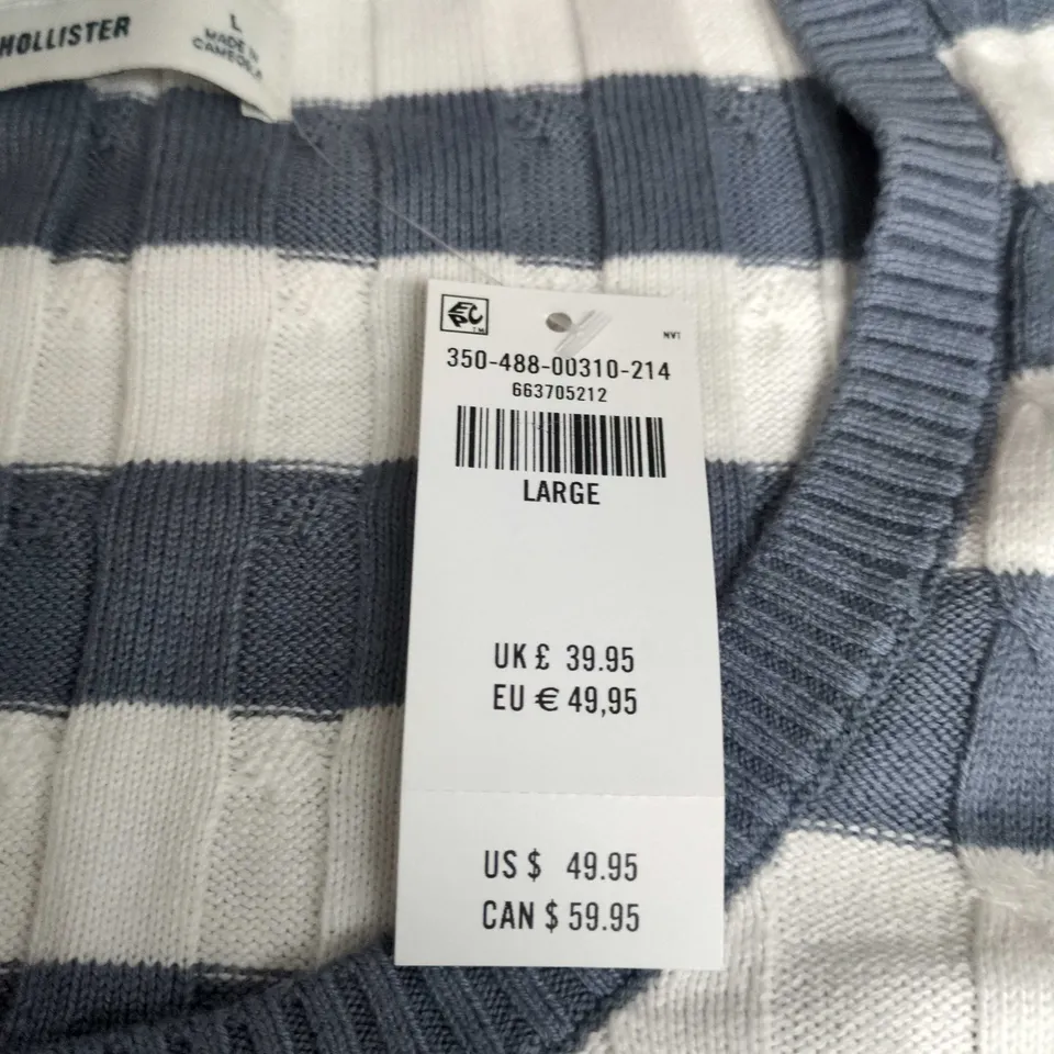 HOLLISTER STRIPED KNIT TOP – BLUE & WHITE, SIZE L
