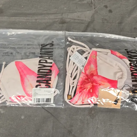 CANDYPANTS FLOWER TRIANGLE BIKINI TOP AND BOTTOMS IN CREAM - UK 8