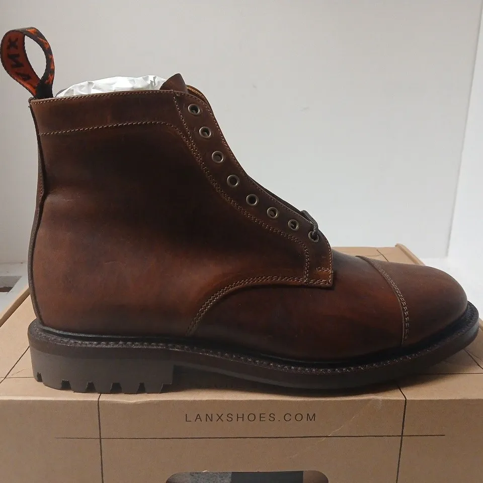 BOXED PAIR OF LANX BROWN LEATHER BOOTS - 10.5