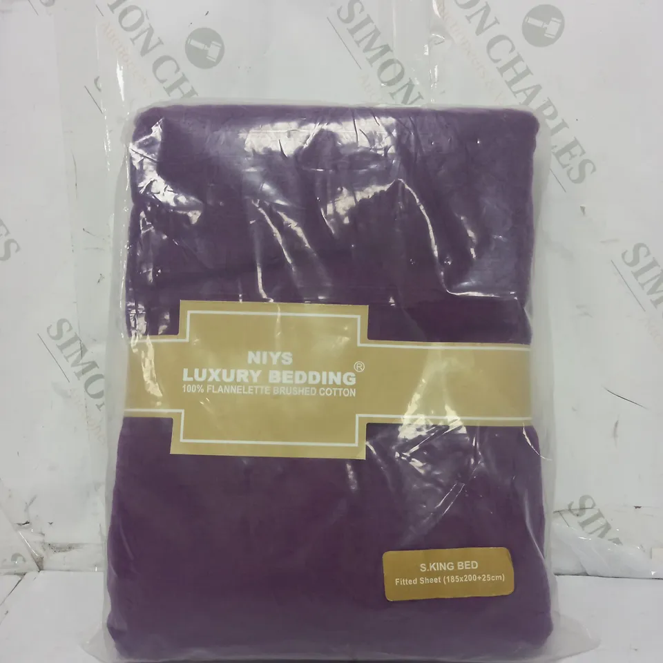 NIYS LUXURY BEDDING FLANNEL SUPER KING FITTED SHEET IN PURPLE