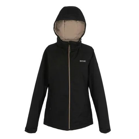 REGATTA WOMENS/LADIES FRELTON WATERPROOF JACKET - BLACK/WARM TAUPE - UK SIZE 20