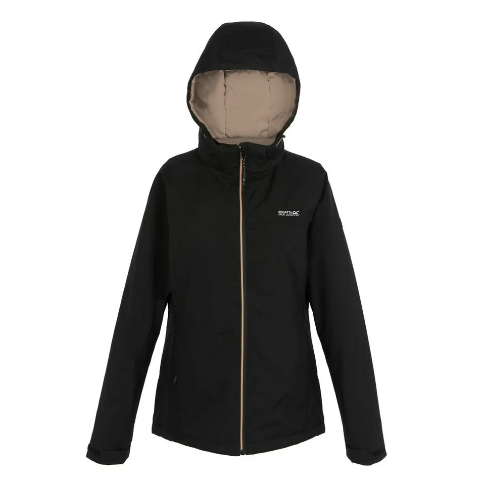 REGATTA WOMENS/LADIES FRELTON WATERPROOF JACKET - BLACK/WARM TAUPE - UK SIZE 20