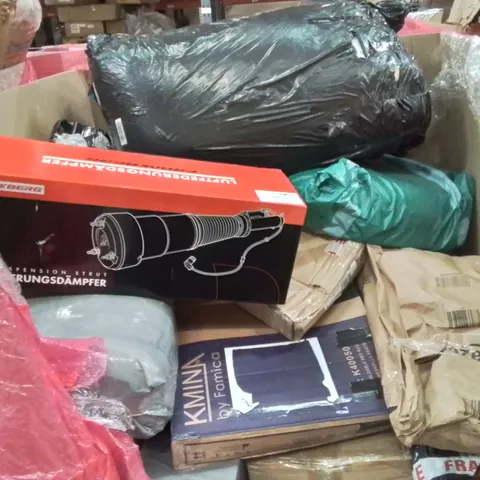 PALLET CONTAINING VARIOUS ASSORTED BOXED HOUSEHOLD ITEMS TO INCLUDE: CAR PARTS, AREA RUGS, BED RAIL AND LOTS MORE UNMARKED BOXED ITEMS 